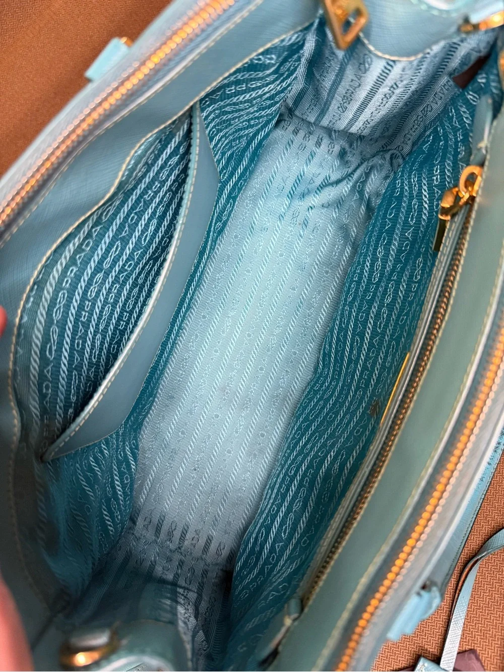 Prada Teal Blue Saffiano Leather Satchel with Gold Hardware - Picture 9 of 16